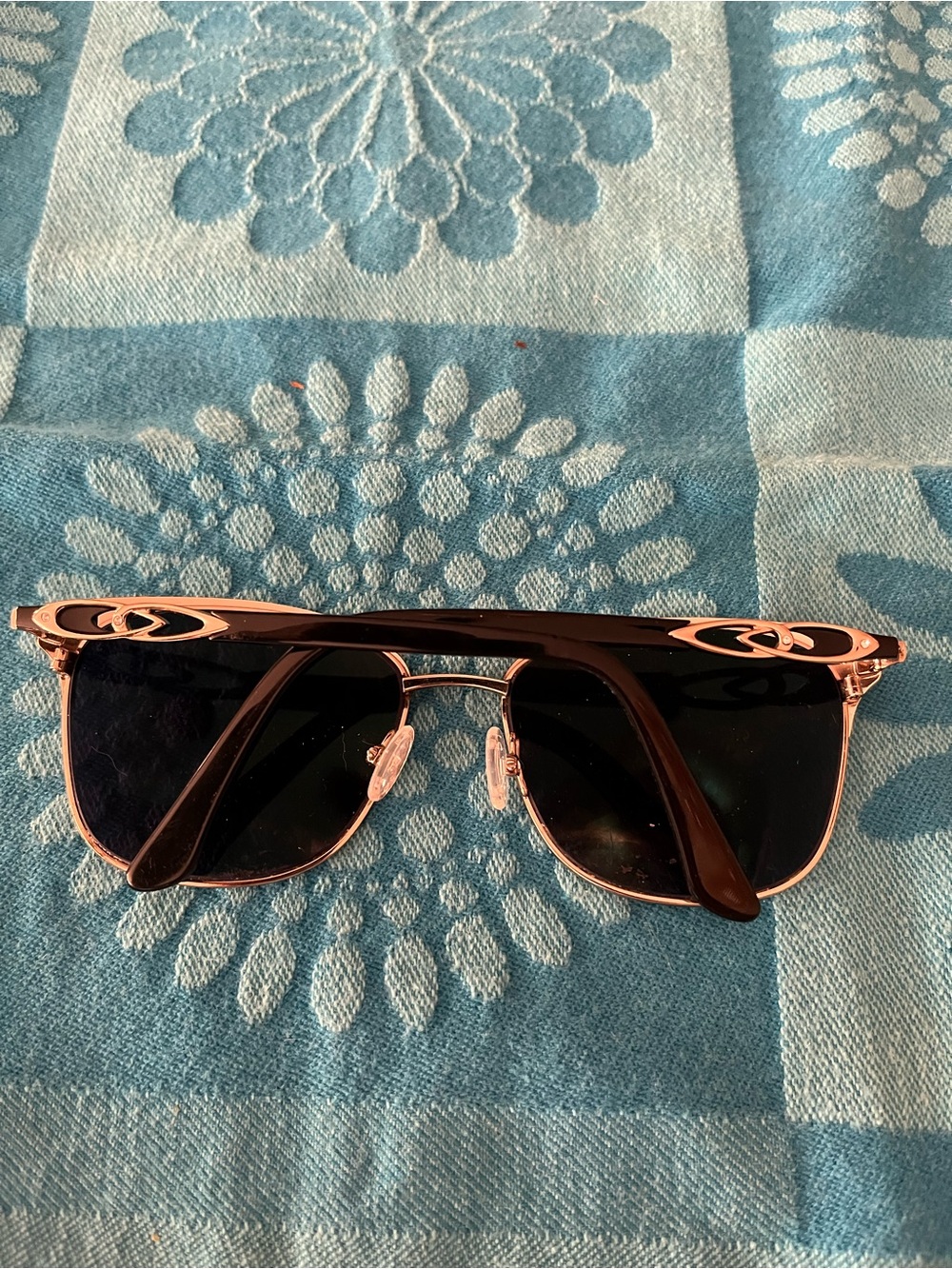 SAKS FIFTH AVENUE Black Lens + Gold Metal Sunglasses